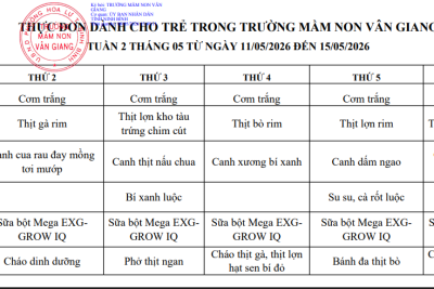 Bảng công khai thực đơn tuần 2 – tháng 5, năm 2026 (cơ sở 1)