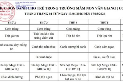 Bảng công khai thực đơn tuần 3 – tháng 4, năm 2026 (cơ sở 1)