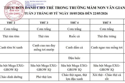 Bảng công khai thực đơn tuần 3 – tháng 5, năm 2026 (cơ sở 1)