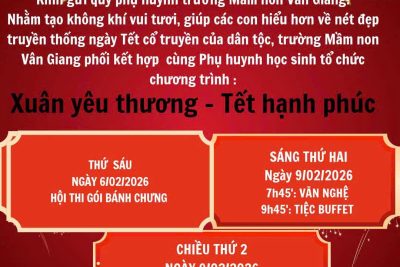 Thông báo tổ chức chương trình “Xuân yêu thương – Tết hạnh phúc” mừng xuân Bính Ngọ 2026 của trường mầm non Vân Giang