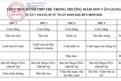 Bảng công khai thực đơn tuần 1- tháng 5, năm 2026 (Cơ sở 1)