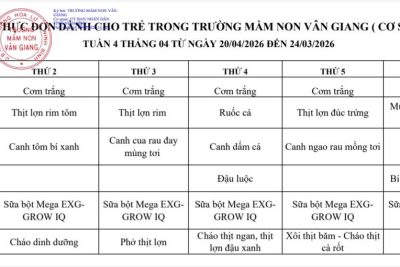 Bảng công khai thực đơn tuần 4 – tháng 4, năm 2026 (cơ sở 1)